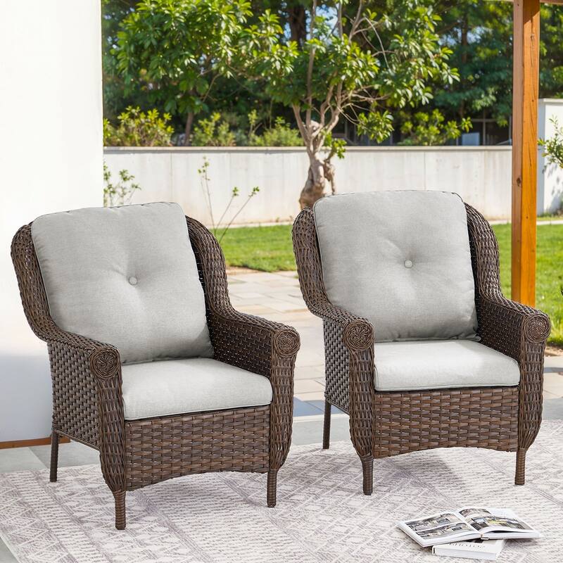 2 Piece Outdoor Arm Chair with Cushion Brown - Beige