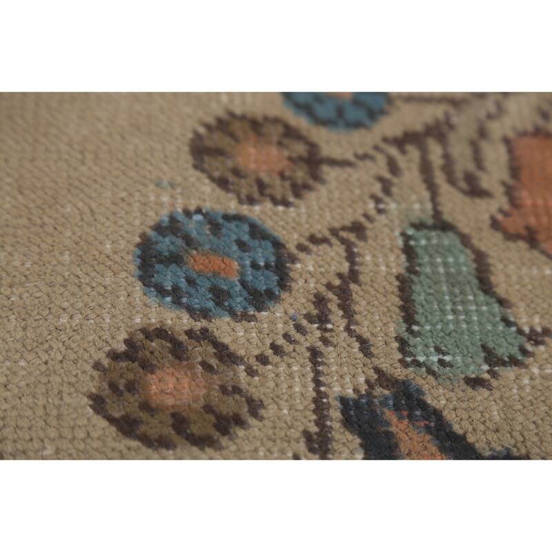 Tabriz Persian Vintage Area Rug Hand-Knotted Beige Wool Carpet - 9'6"x 12'5"