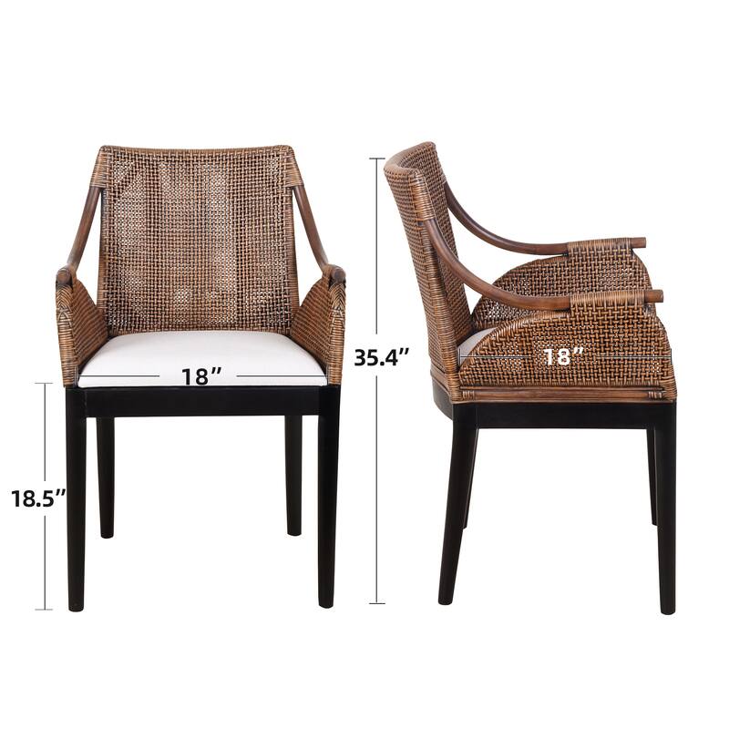 Boho 18" W Rattan Upholstered Armchair for Dining or Lounge Spaces