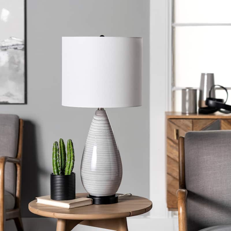 Nuloom 27'' Whitney Glass & Metal Linen Shade Table Lamp - 13"W x 13"D x 27"H - 13"W x 13"D x 27"H - Gray