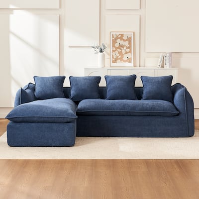 Blue 106.3'' Oversized L-Shaped 3-Seat Sectional Sofa with Chaise, 4 Decorative Pillows, and Stylish Modular Design