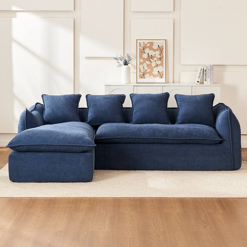 L-Shaped Modular Sofa with Deep Seats and Plush Pillows for Ultimate Comfort - Blue