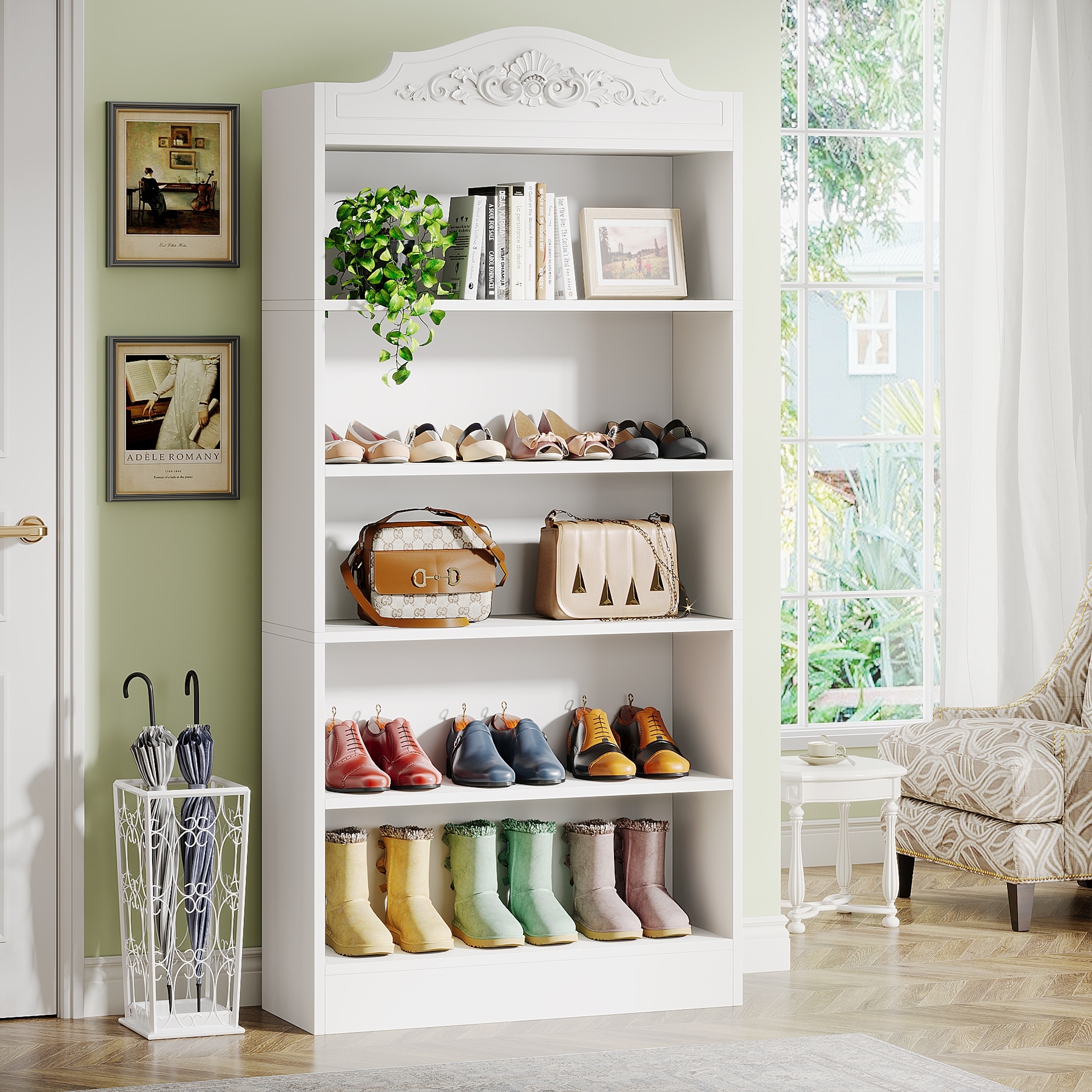 72.8-Inch Tall Shoe Storage Cabinet for 20-25 Pairs, Shoe Organizer Shelf for Entryway, Closet， White - 5-tier