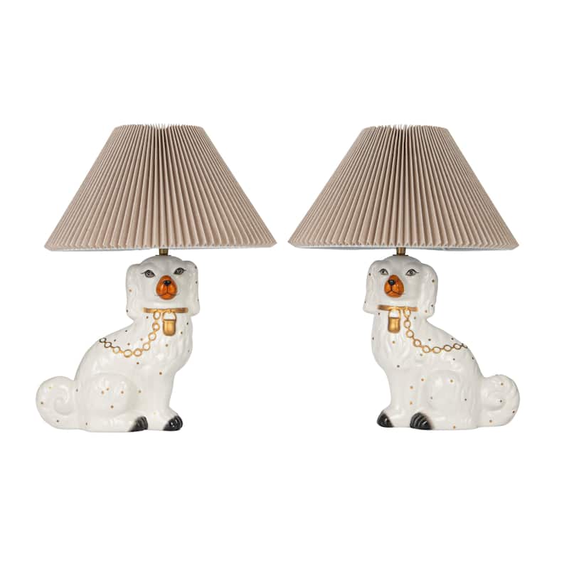 Ceramic Staffordshire Table Lamp with Pleated Fabric Shade - 13.0"L x 13.0"W x 18.5"H - 13.0"L x 13.0"W x 18.5"H - White