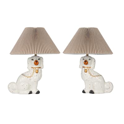 Ceramic Staffordshire Table Lamp with Pleated Fabric Shade - 13.0"L x 13.0"W x 18.5"H