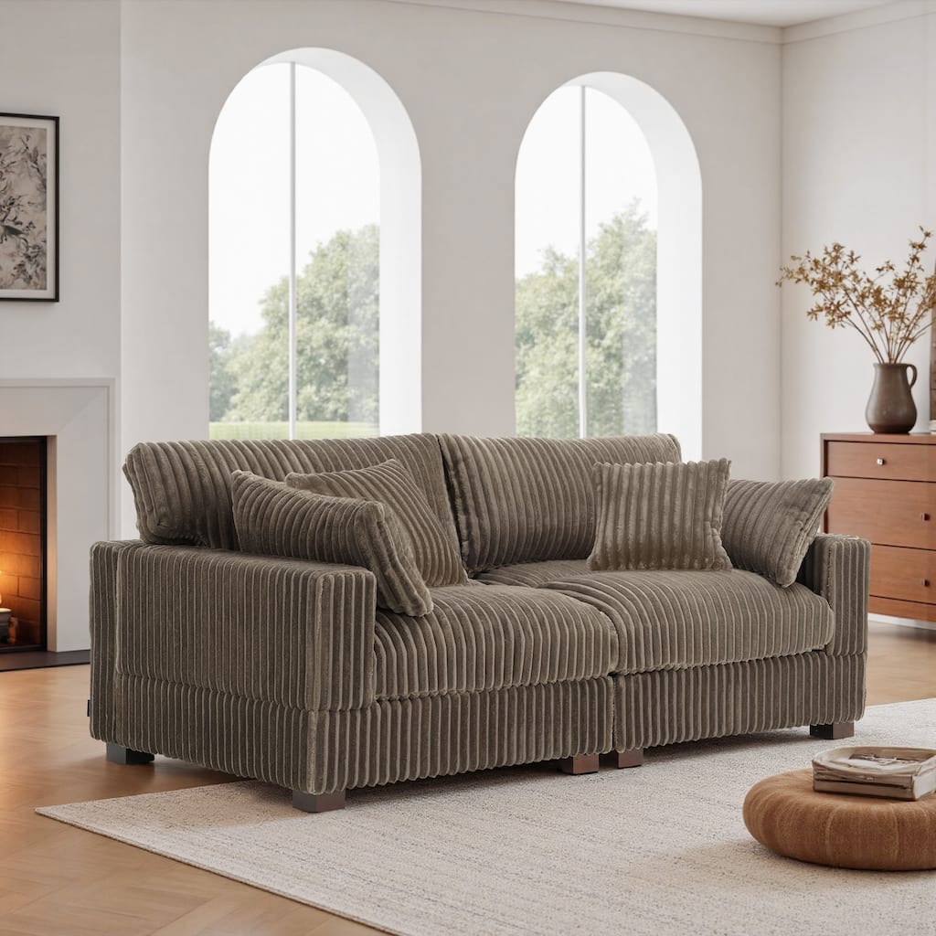 Modern Plush Corduroy Loveseat Sofa Couch with Pillows