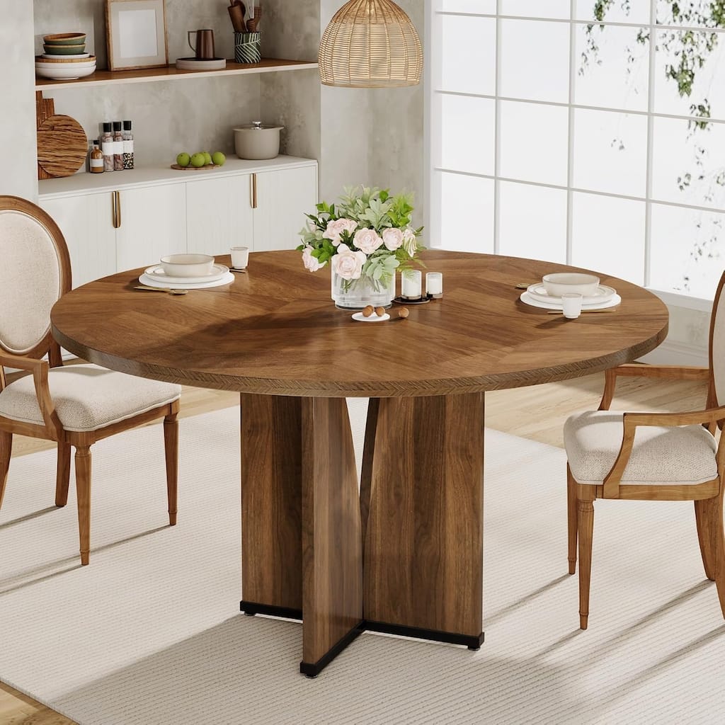39.4-inch Wood Round Kitchen/Dining Table for 4 People Dining/Living Room