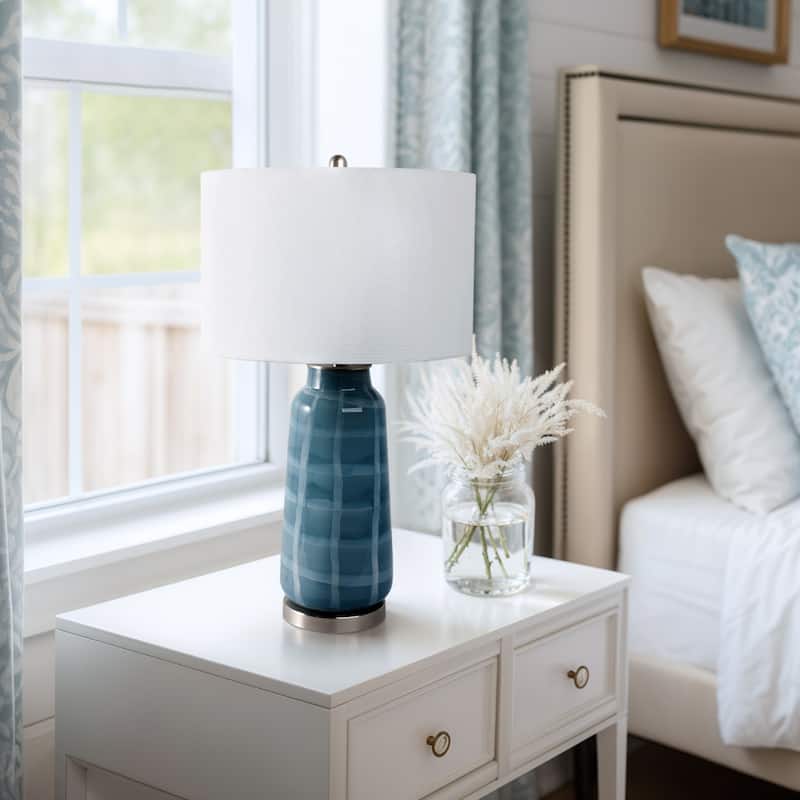 Decorative Pattern Glass Table Lamp - Desk Lighting for Small Areas - 29.0" - Blue