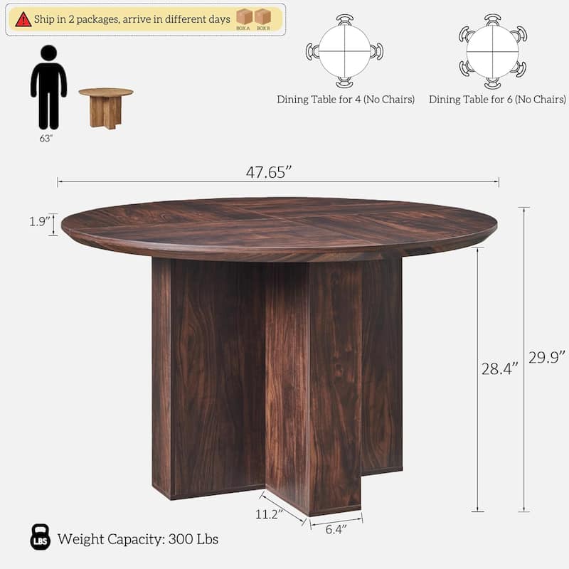 47" Modern Round Dining Table, Thickened Kitchen Table for Dining Room