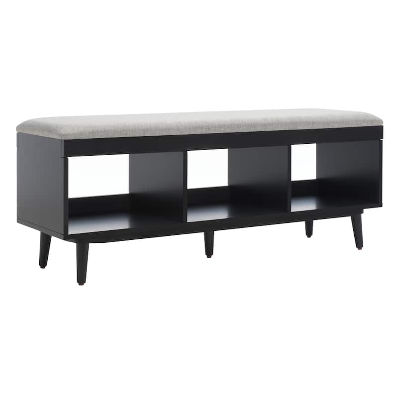 SAFAVIEH Cricket Mid-Century Modern Open Shelf Storage Bench with Cushion