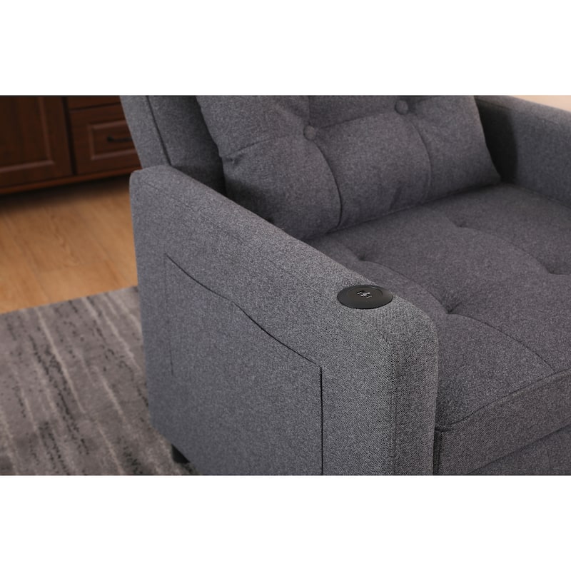 Convertible Pull-Out Sofa Bed with Side Pockets, Sleeper Chair with USB Charging, Single Chaise Lounger Chair
