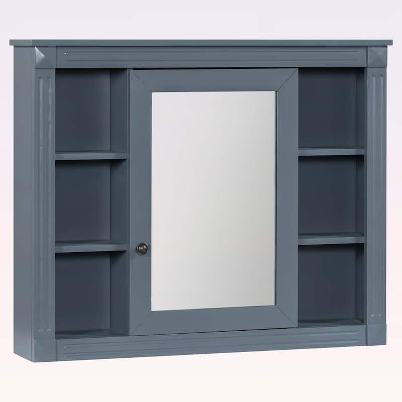 35'' x 28'' Wall Mounted Bathroom Storage Cabinet with Mirror,6 Open Shelves