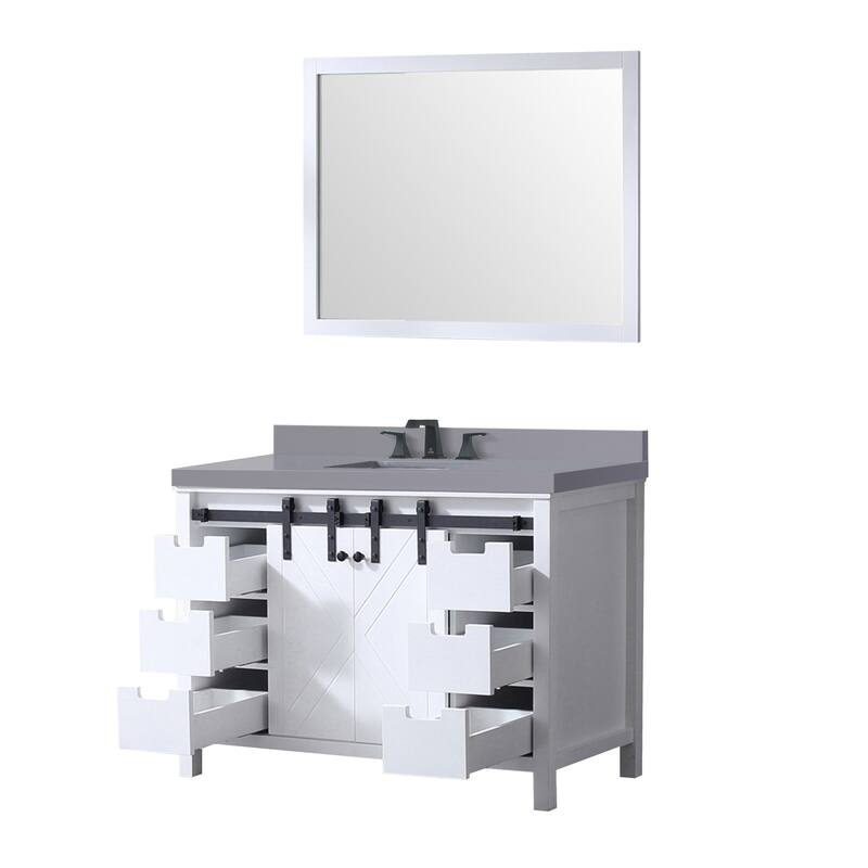 Marsyas Bath Vanity, Grey Quartz Countertop, Faucet Set and Mirrors