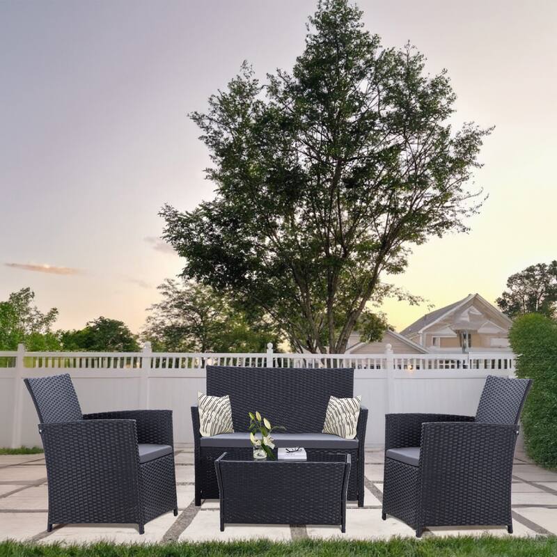 4-Piece PE Rattan Patio Furniture Set, Weather-Resistant Outdoor Conversation Set