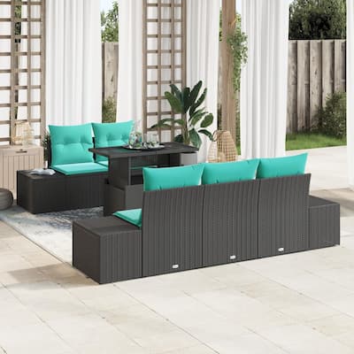 vidaXL 6 Piece Garden Sofa Set with Cushions Black Poly Rattan - 94.1×24.4×27.2