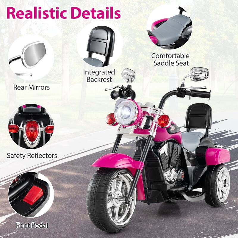 Gymax 6V Electric Kids Motorcycle 3-Wheel Ride On Toy w/ Adjustable