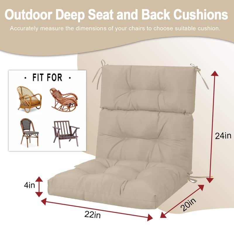 2 Pcs Set High Back Patio Chair Cushions, 44'' x 22''x 4''Tufted Rocking Chair Cushions, for Garden Porch Home Office Chair Use
