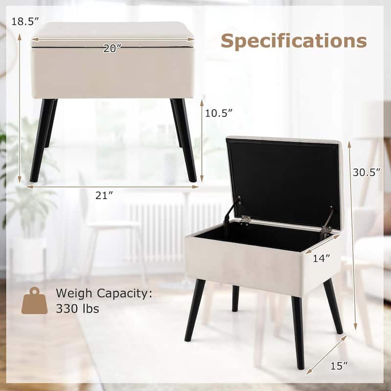 1/2PCS Vanity Stool Chair w/Storage Velvet Ottoman Foot Rest Stool