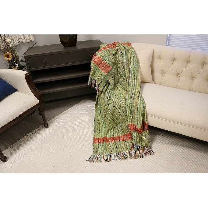 Home&Manor Handcrafted Wool & Cotton Throw Blanket Verdant Ember