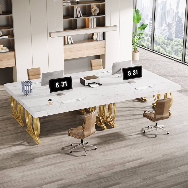 5FT Conference Table for 6, 63-Inch Modern Meeting Table for Office, White and Gold - 63" L x 31.5" W x 29.5" H