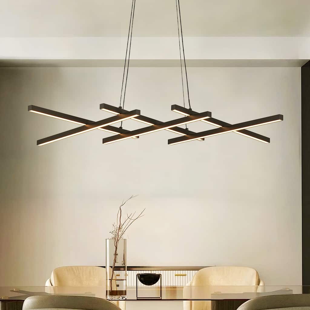 1-Light Modern Linear Black Metal LED Adjustable Pendant Light for Dining Room - 41.3 in. W x 19.7 in. D x 1.2 in. H