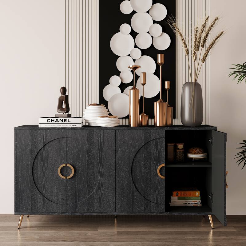 64.57" Modern Lacquered 4 Doors Wooden Storage Sideboard Buffet for Kitchen and Dining Room
