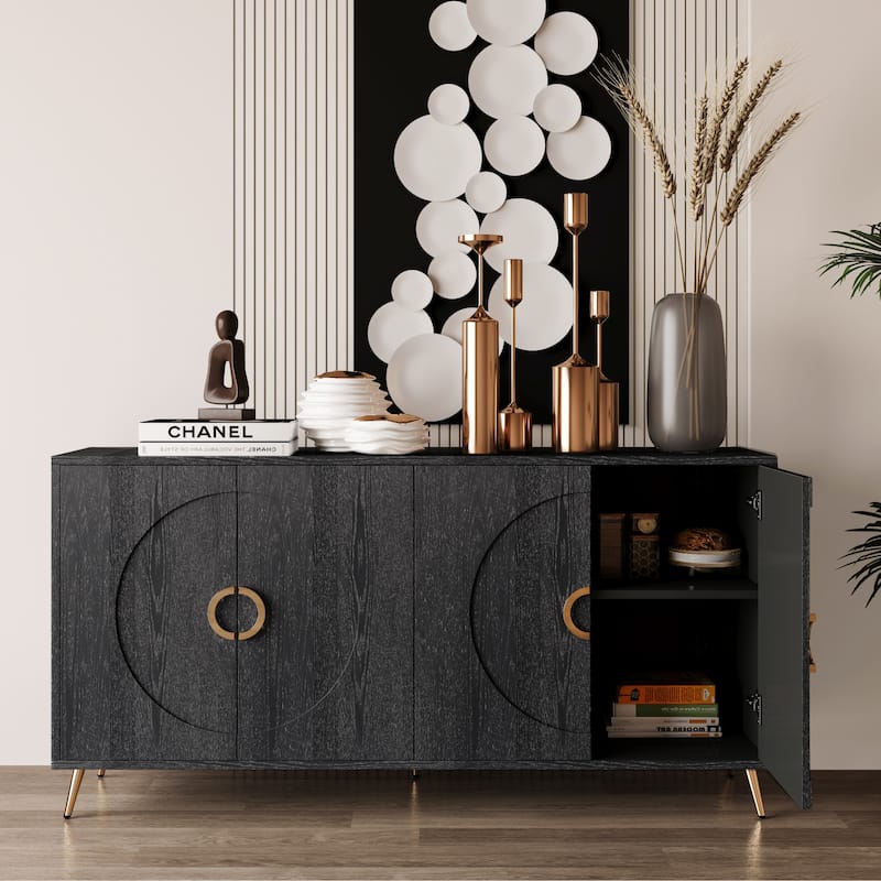 GDF Studio - Beaumont 60 Inch Lacquered 4-Door Sideboard Buffet Cabinet with Metal Accents