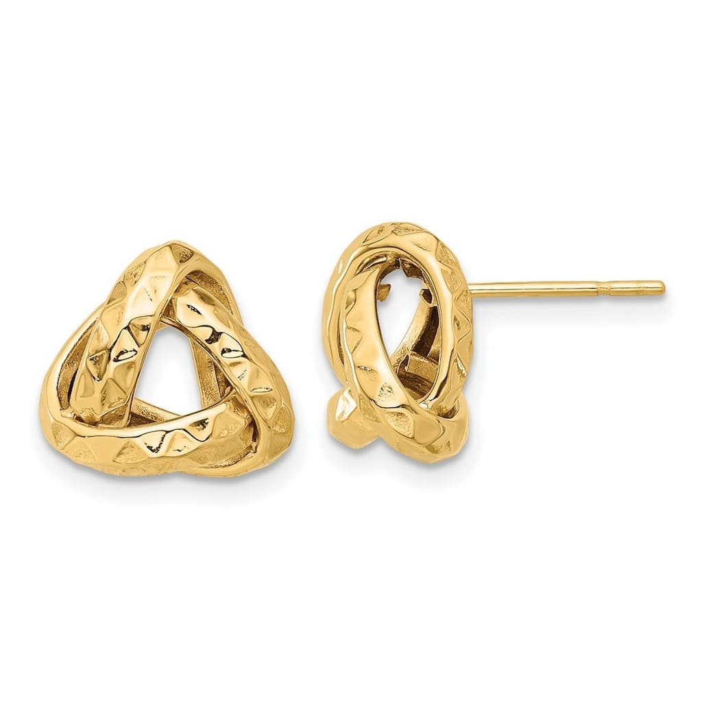 Curata 14k Yellow Gold Polished and Sparkle Cut Triangle Love Knot Post Earrings - 12x12.88mm