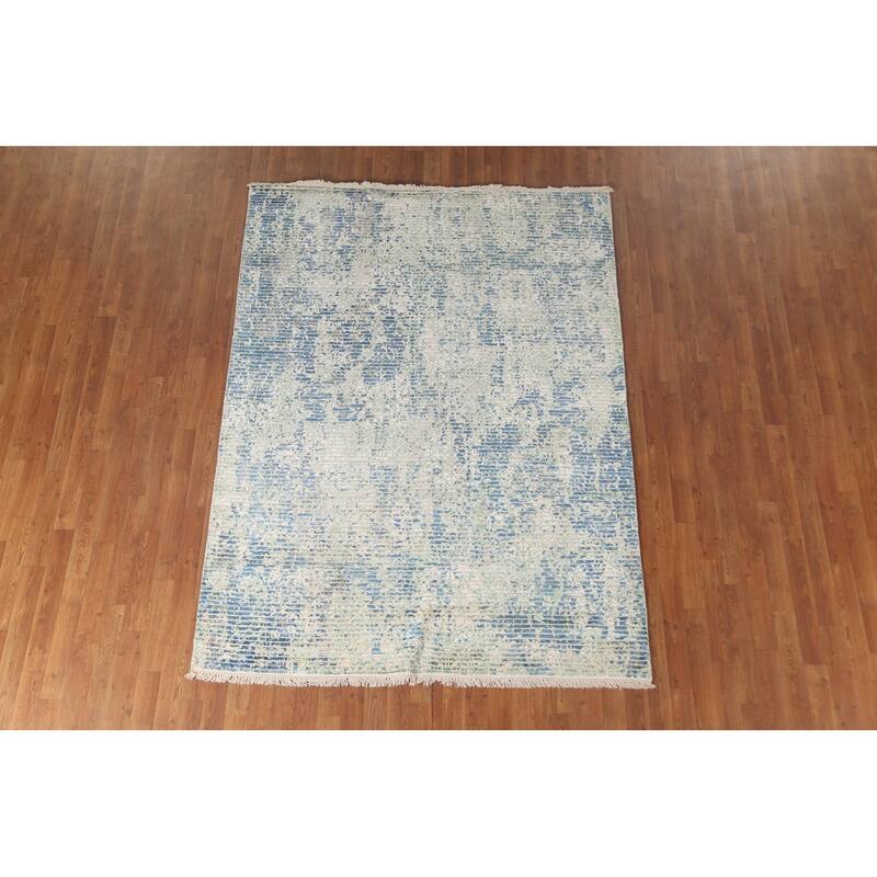 Striped Abstract Area Rug Hand-Knotted Wool Carpet - 5'7" x 7'6"
