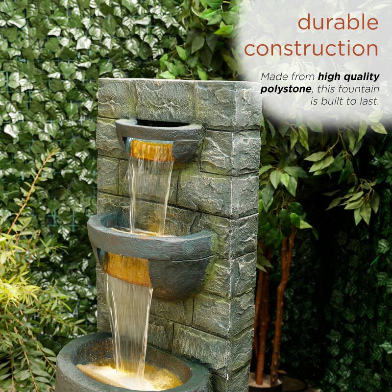 Alpine Corporation TZL384 51" 3-Tier Water Fountain with LED Lights, Elegant Cascading Water Feature Decorative Waterfall Gray