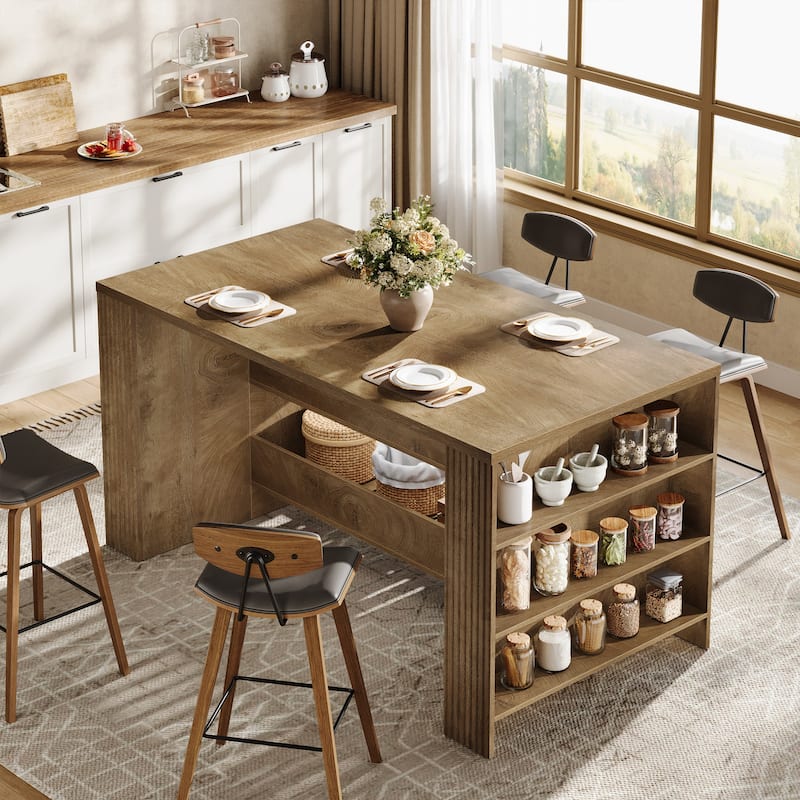 59 Inch Large Kitchen Island with Storage Shelves - 27.55" D x 59.05" W x 35.43" H