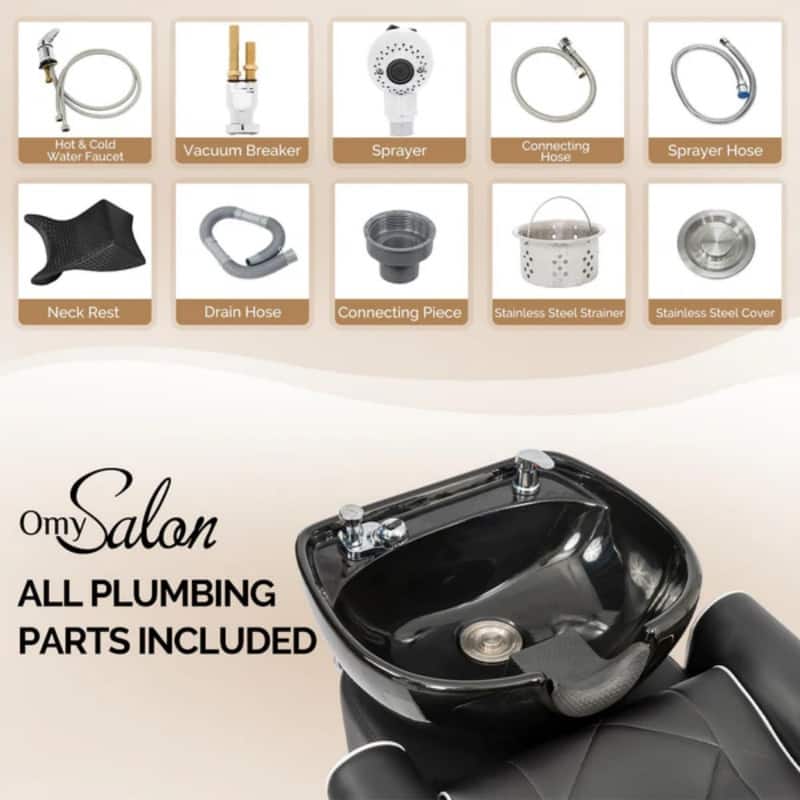 Deluxe Hair Washing Unit with a Large Porcelain Bowl and Indeprndent Ottoman