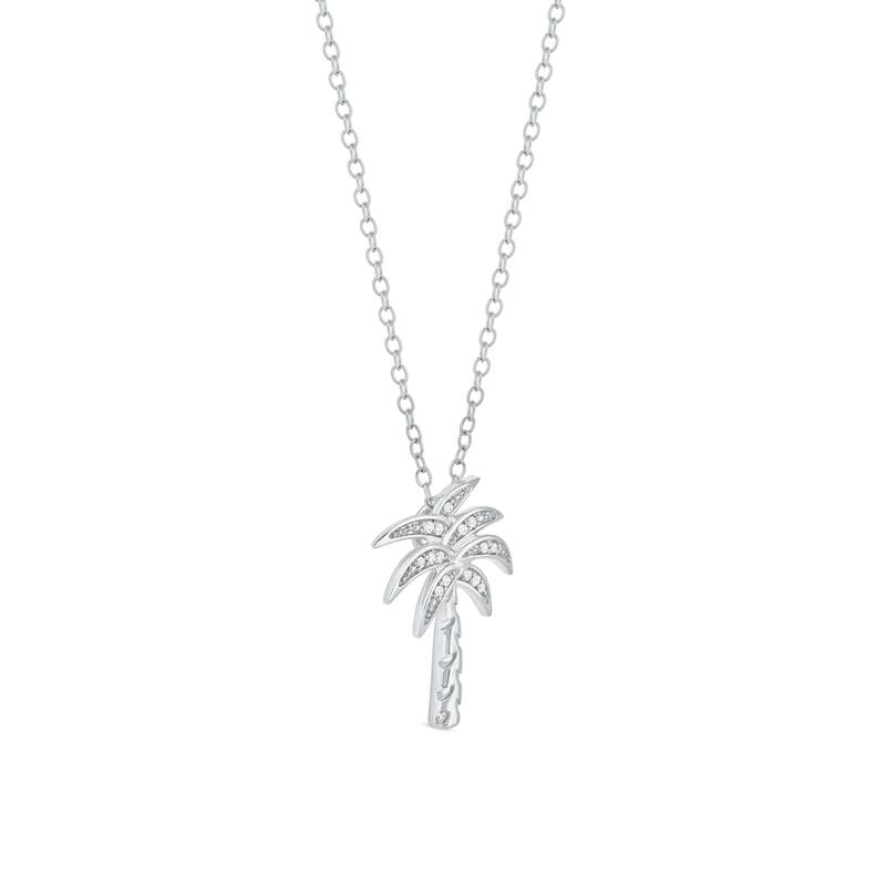 1/20ct Diamond Accented Palm Tree Pendant Necklace in Silver for Women