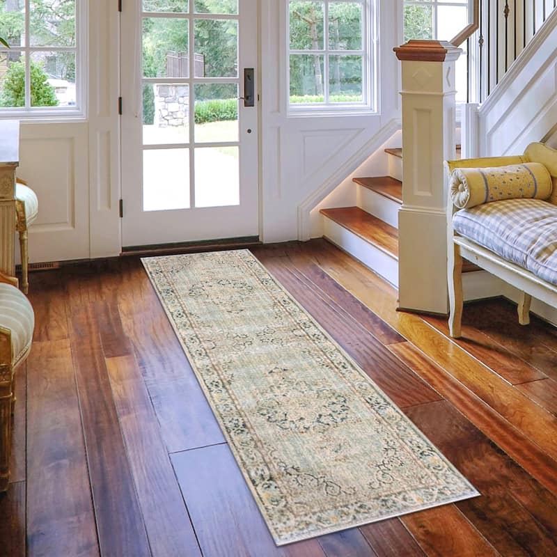 Copper Grove Lancaster Vintage Polyester Area Rug - 2'6" x 8' Runner - Sea Green
