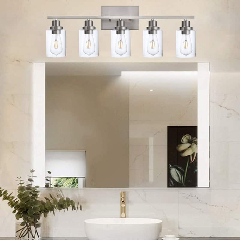 Wall Light Brushed Nickel Bathroom Vanity Lights, E26 Modern Bathroom Light Fixtures with Clear Glass Shade, Wall Lights