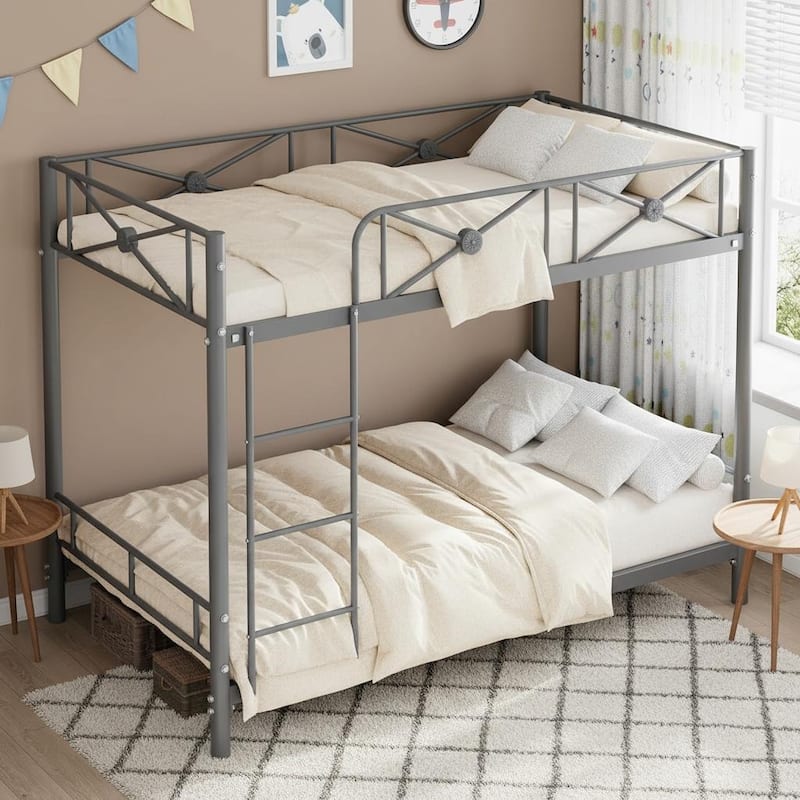 Metal Bunk Bed Twin Over Twin, with Safety Guard Rails