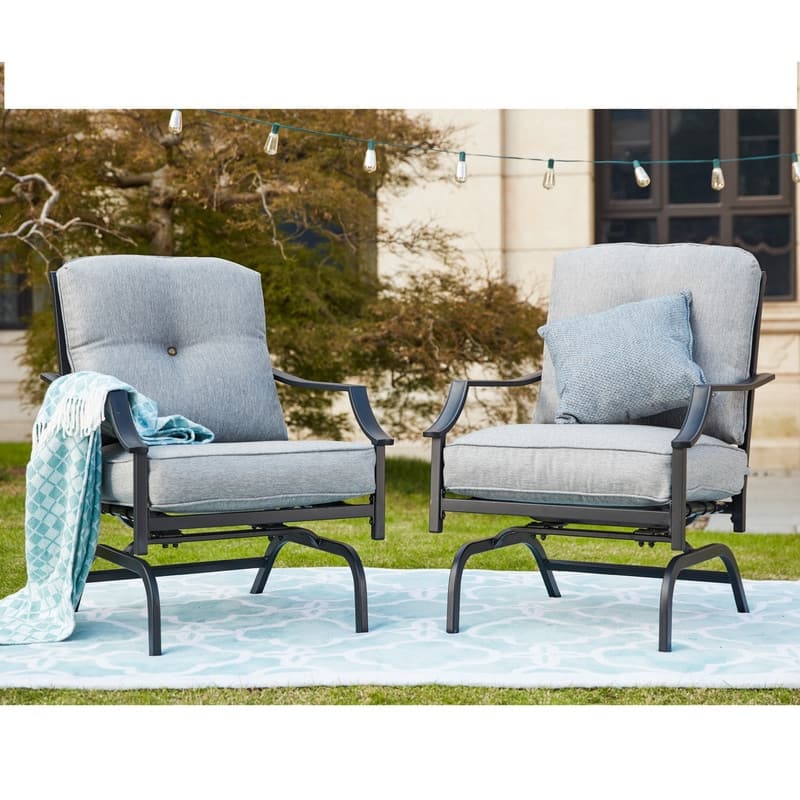 Patio Festival Outdoor Metal Rocking-Motion Chair with Cushions (2-Pack) - Grey