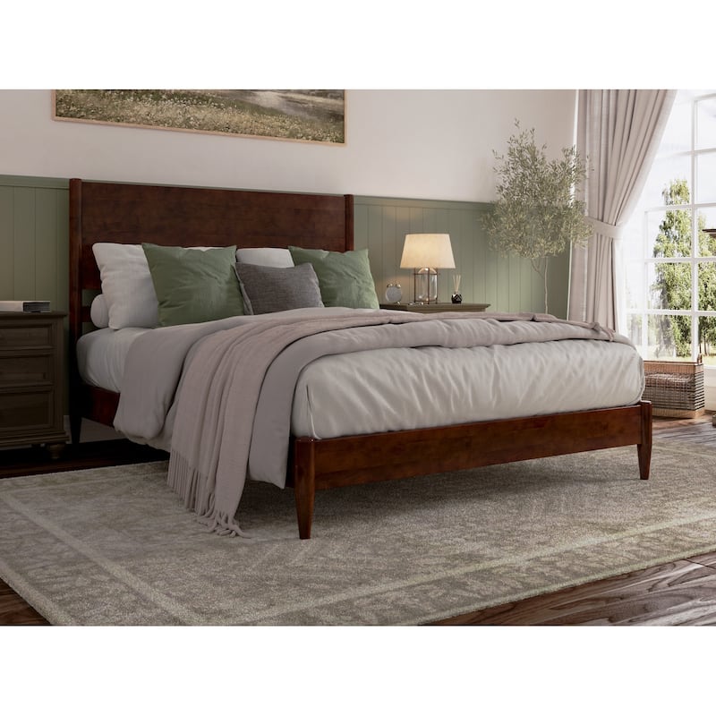 Solid Wood Low Profile Platform Bed - Modern Bedroom Furniture in Walnut Finish