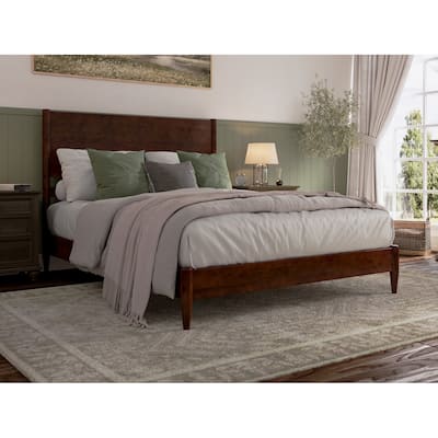 Solid Wood Low Profile Platform Bed - Modern Bedroom Furniture in Walnut Finish