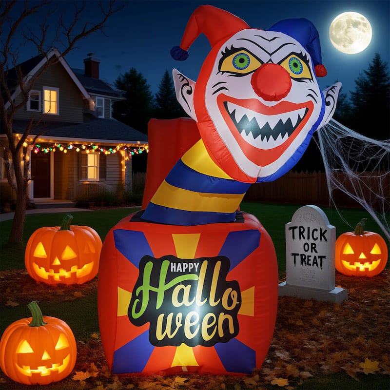 Costway 5 Ft Halloween Inflatable Clown Blow up Circus Clown Box - as pic shows - See Details