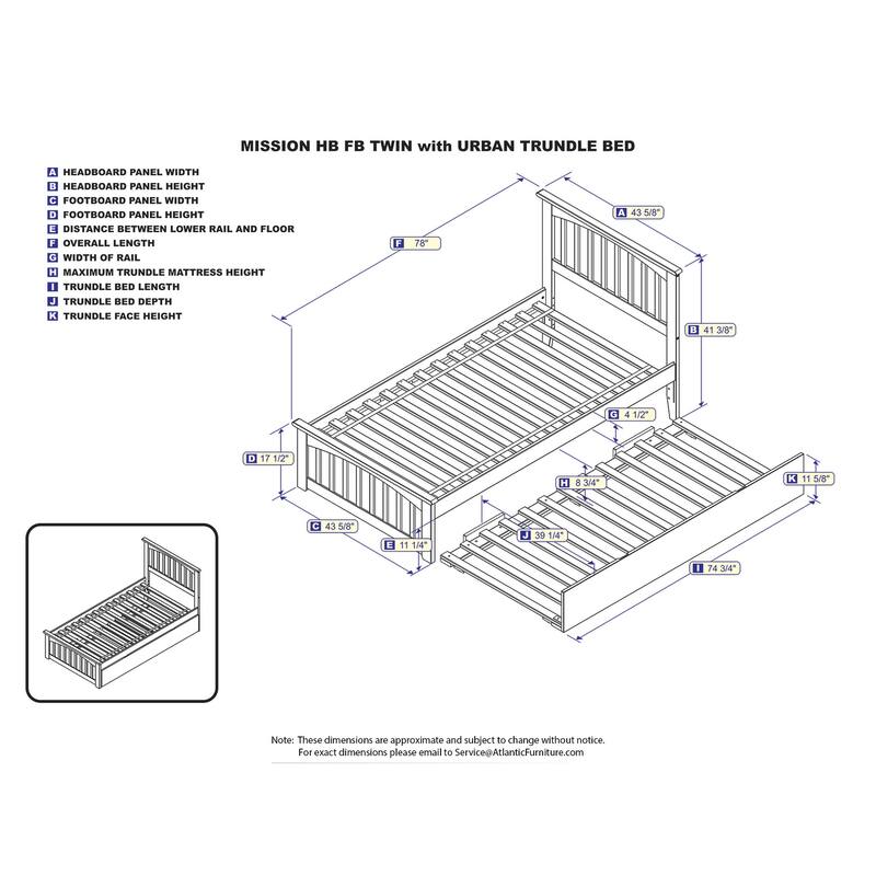 Antique Platform Bed Twin Trundle - Hardwood Bed Frame with Footboard - Elegant Bedroom Furniture