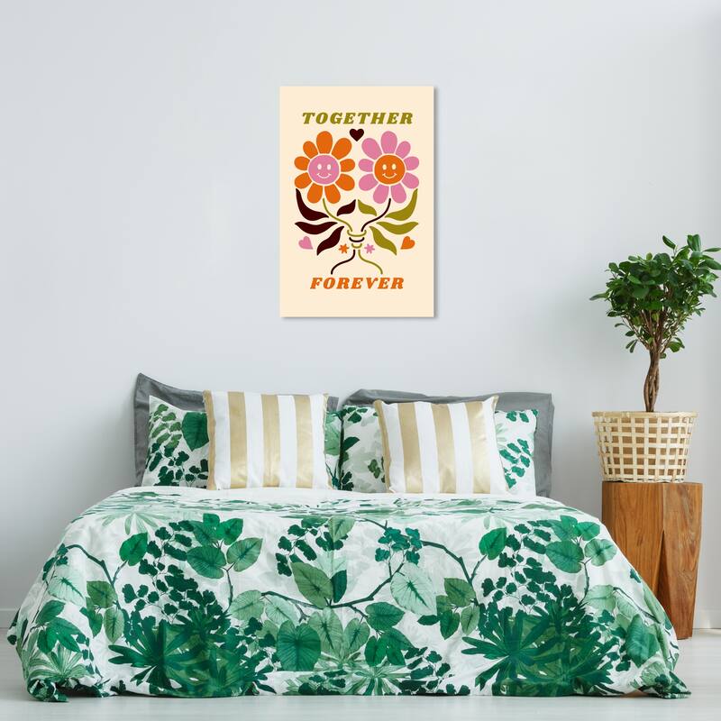 Wynwood Studio Canvas Typography and Quotes Retro Love Poster Forever Orange and Modern & Contemporary Wall Art Canvas Print - 24 x 36