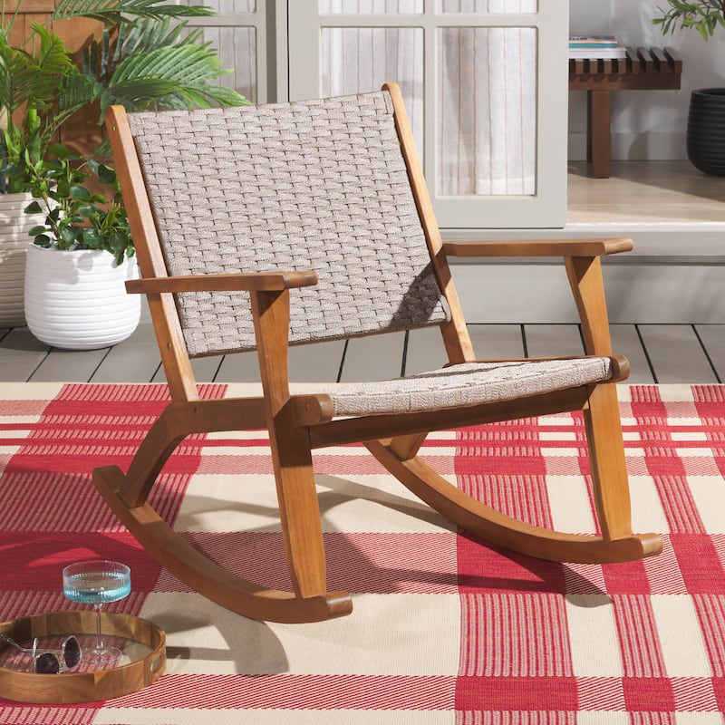 SAFAVIEH Outdoor Patio Furniture Daniel Rocking Chair - 26"W x 37"D x 32"H - Natural/Natural