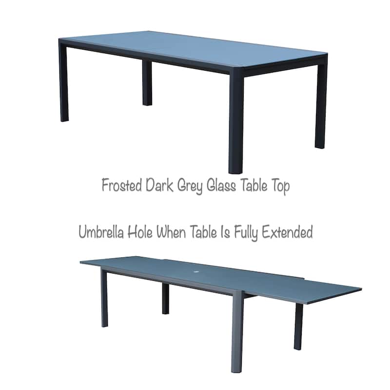 Tropea Dark Grey 13-Piece Aluminum Outdoor Dining Set with Sling Set in Midnight Grey - N/A