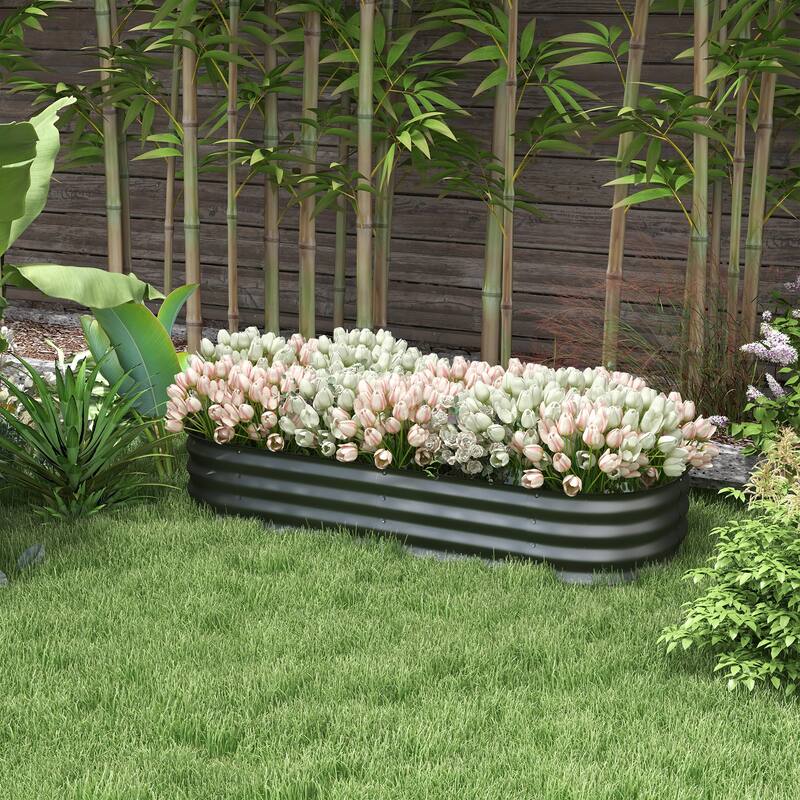 Modern Minimalist Garden Bed with Safety Edging, Easy DIY Stock Tank, for Growing Flowers Herbs Vegetables - 8' x 10'