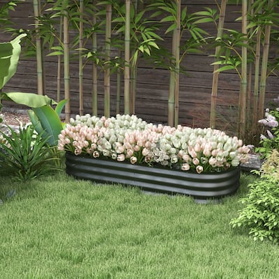 Outsunny 4.9' x 2' x 1' Galvanized Raised Garden Bed Kit, Outdoor Metal Elevated Planter Box with Safety Edging