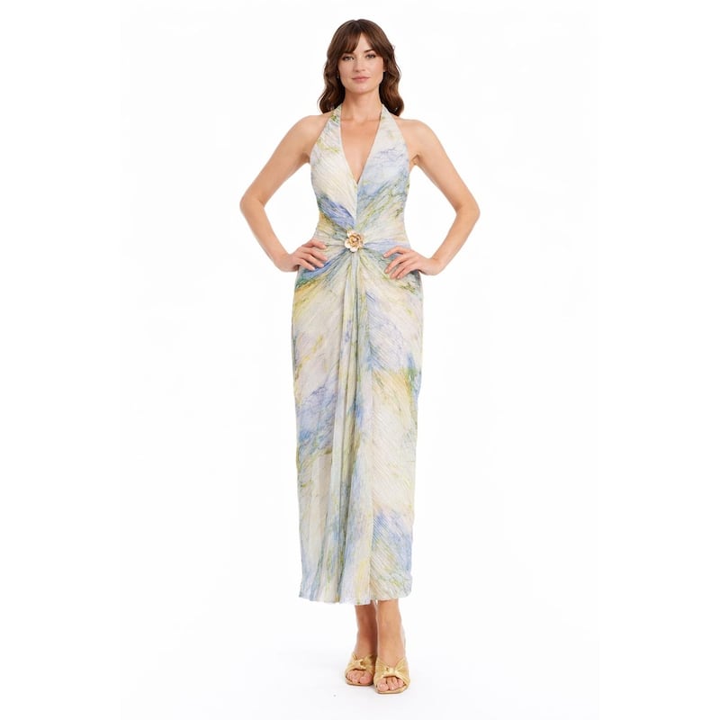 badgley mischka maxi dress Jewel Badgley Mischka Nelle Floral Print Pleated Maxi Dress - 4