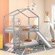 preview thumbnail 1 of 40, Twin Over Twin Wooden Bunk Bed with Roof, Slide and Ladder