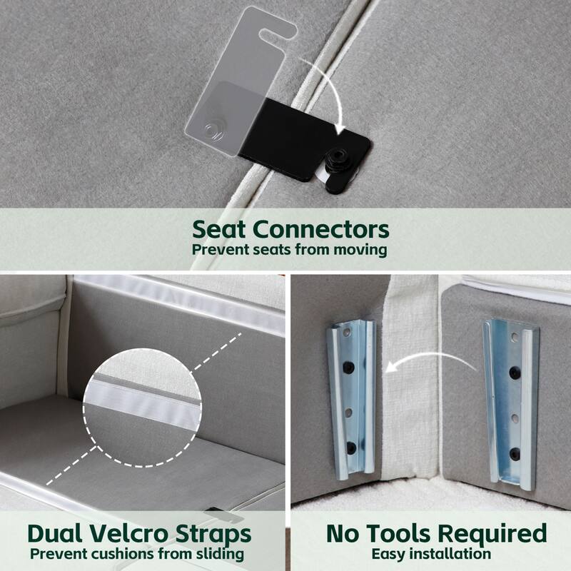 Roomfitters Large Modular Sofa with Ottoman, Modern 3-Seater Sectional Couch for Living Room and Office