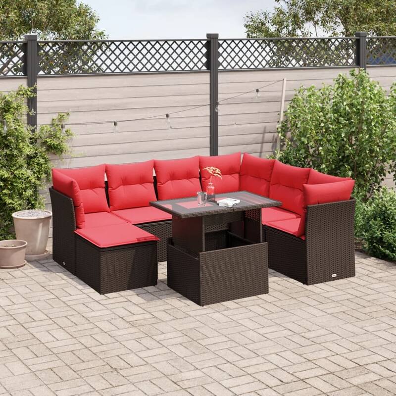 vidaXL Patio Sofa Set with Cushions Modular Outdoor Seating 8 Piece Poly Rattan - 24.4 x 24.4 x 27.2 - Brown